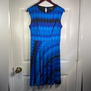 R & K fit and flare sleeveless blue striped‎ dress.